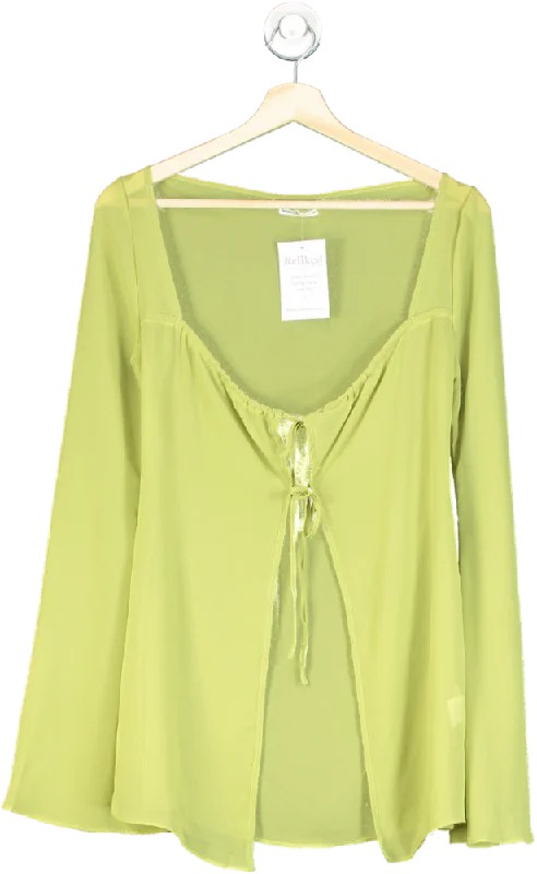 House of CB Lime Green Sheer Tie-Front Blouse XS Everyday Stylish Blouse