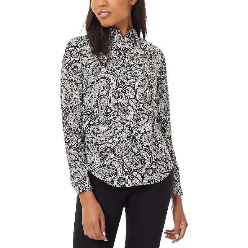 Jones New York Womens Cotton Paisley Blouse Delicate Pleat Blouse