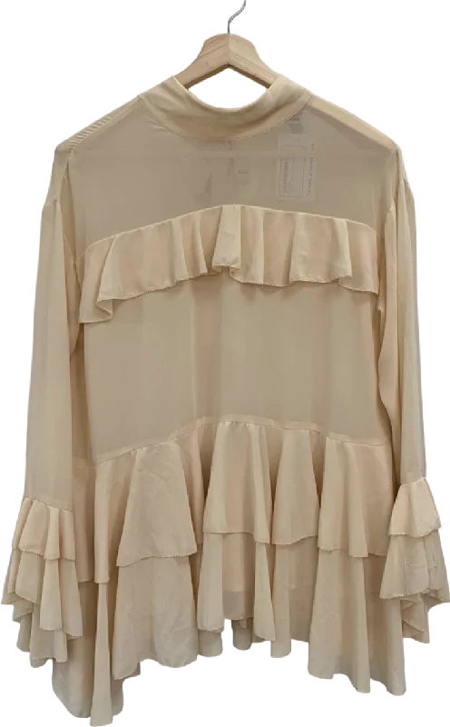 River Island Cream Sheer Ruffled Blouse UK 6 Soft Satin Blouse