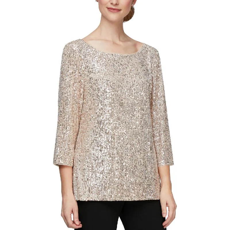 Alex Evenings Womens Sequined Blouse Casual Relaxed Blouse