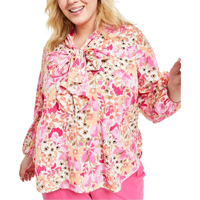 Bar III Womens Plus Floral Print Blouse Floral Print Blouse