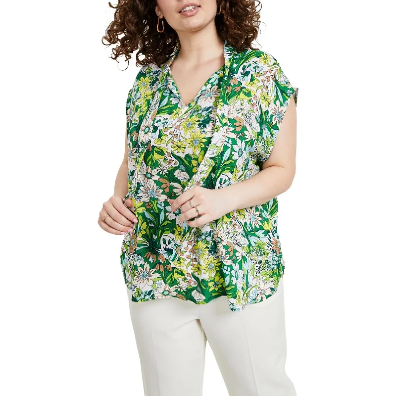 Bar III Womens Plus Floral Print  Blouse Modern Work Blouse