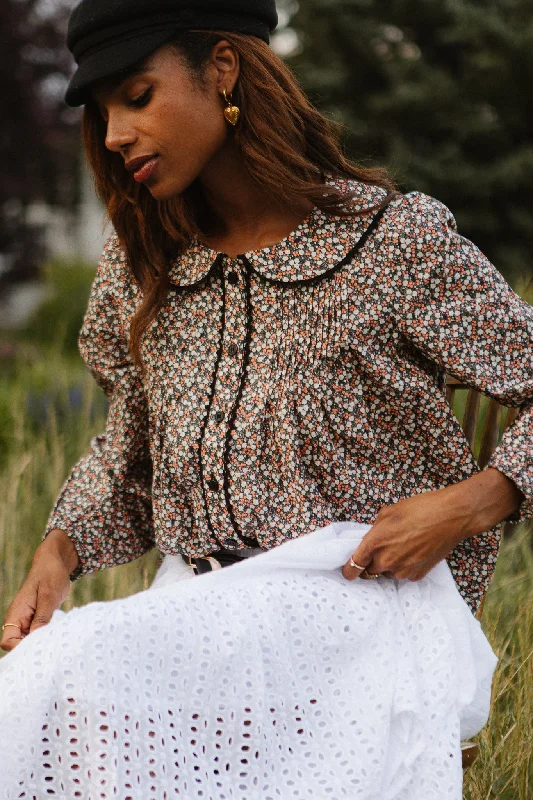 Betty Long Sleeve Blouse in Dark Floral Subtle Shimmer Blouse