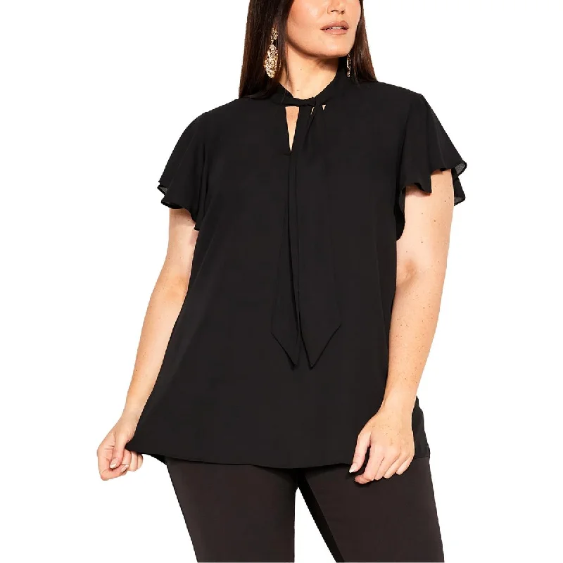 City Chic Womens Solid Blouse Balloon Sleeve Blouse