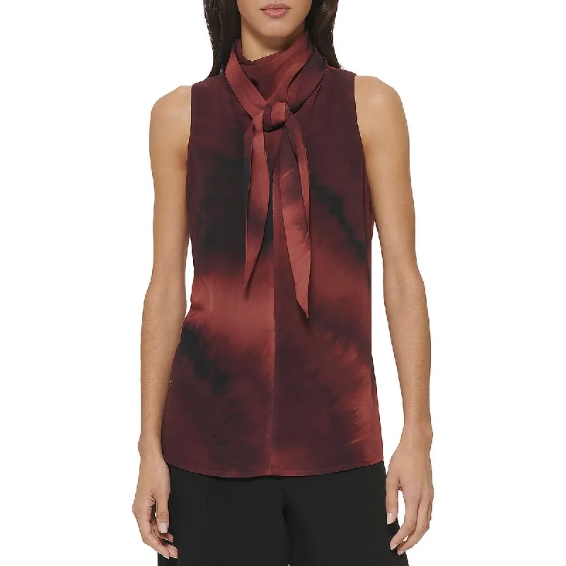 DKNY Womens Tie-Neck Sleeveless Blouse Office Formal Blouse