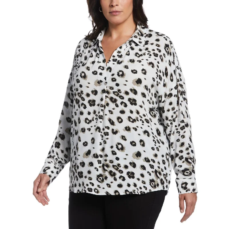 Ella Rafaella Womens Plus Printed  Blouse Playful Puff Blouse