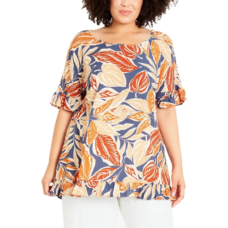 Evans Womens Plus Printed Short Sleeve Blouse Office-Ready Blouse