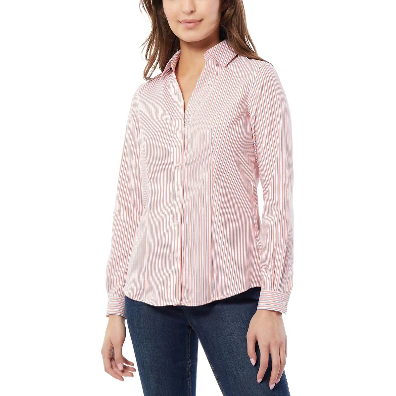 Jones New York Womens Cotton Striped Blouse Semi-Sheer Blouse