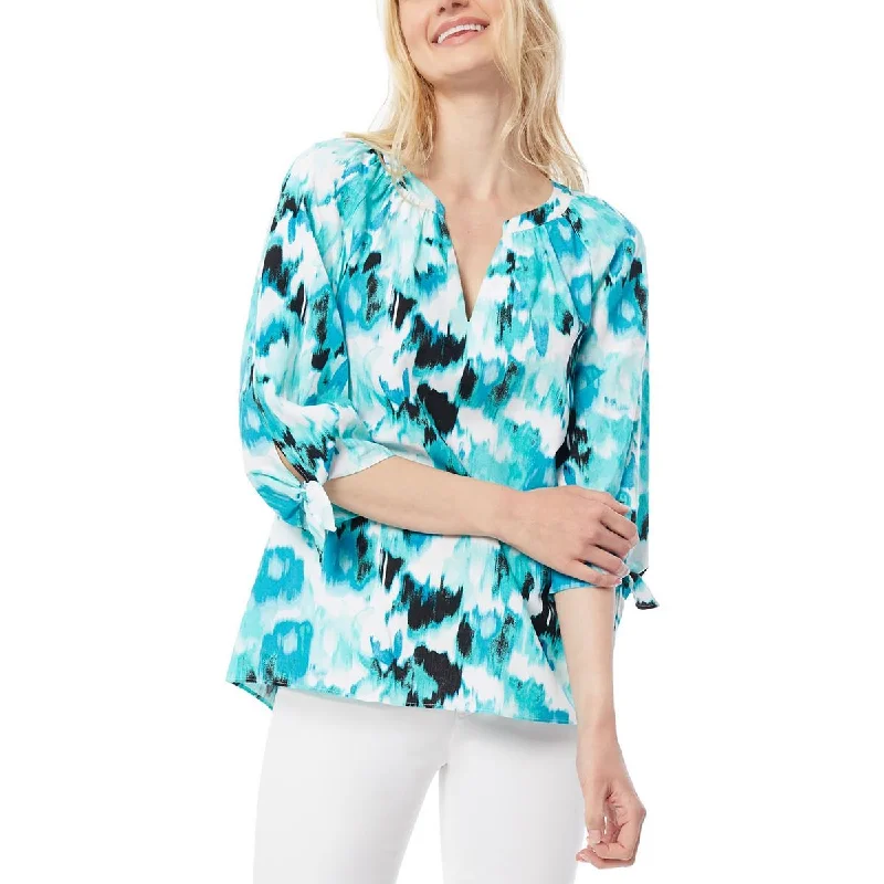 Jones New York Womens Printed Tie Sleeves Blouse Chic Off-Shoulder Blouse