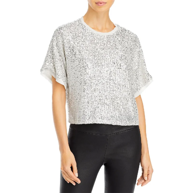 Lucy Paris Womens Serena Sequined Short Sleeves Blouse Side Tie Blouse