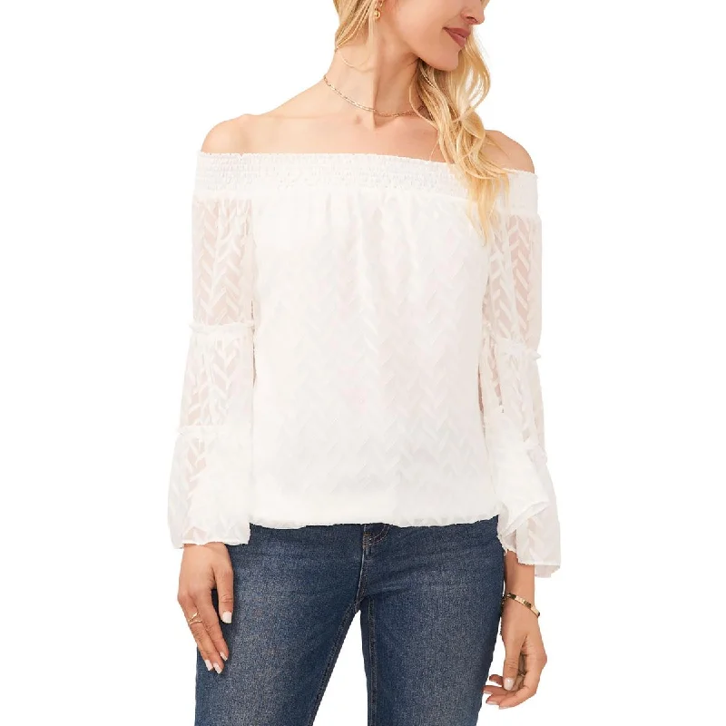 Sam and Jess Womens Chiffon Off-The-Shoulder Blouse Versatile Layering Blouse