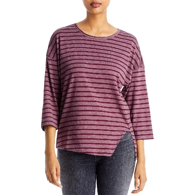 Three Dots Womens Striped Asymmetric Blouse Casual Stripe Blouse