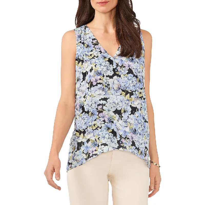 Vince Camuto Womens Floral Print V-Neck Blouse Floral Chiffon Blouse