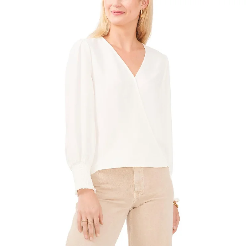 Vince Camuto Womens Chiffon V-Neck Blouse Casual Button Blouse