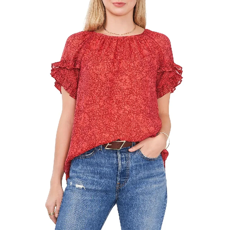 Vince Camuto Womens Paisley Ruffle Sleeve Blouse Sheer Mesh Blouse