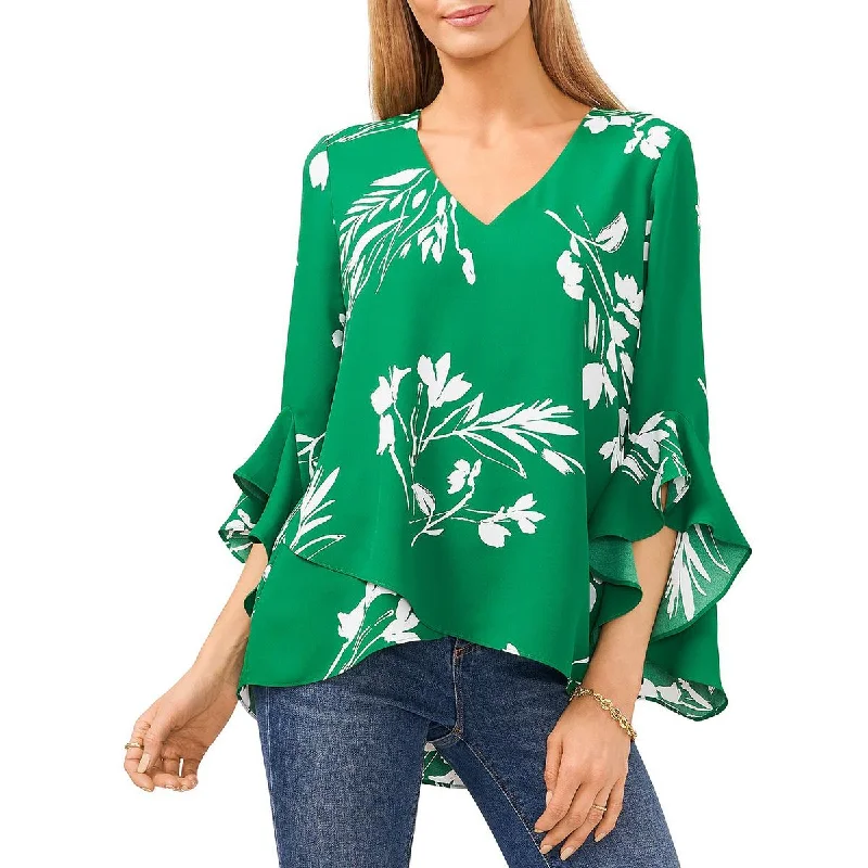 Vince Camuto Womens Printed V Neck Blouse Subtle Shimmer Blouse