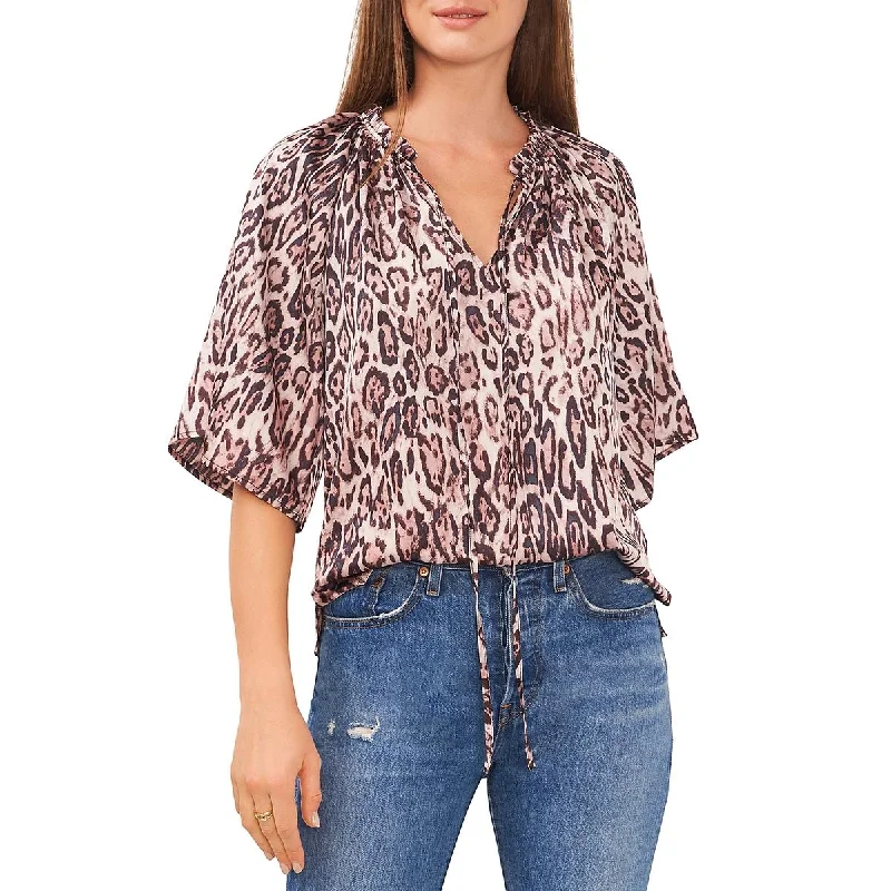 Vince Camuto Womens Tie Neck Animal Print Blouse Chic Square Blouse