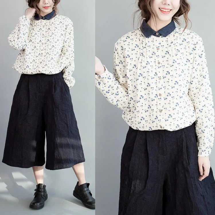 White floral cotton shirts oversize long blouses Loose Fit Blouse