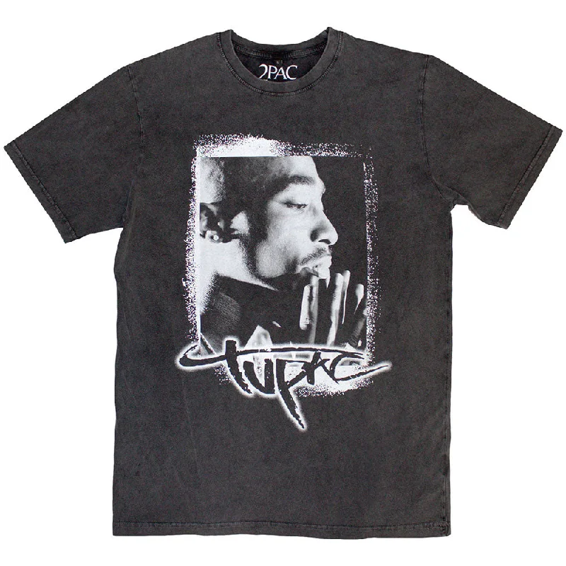 Tupac | Official Stone Wash Band T-Shirt | Spray Photo Stone Wash Chenille Blend Fleece Blend Nylon Blend