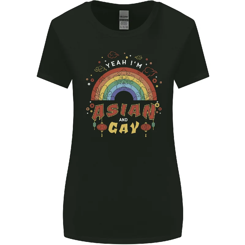 Asian and Gay Funny Gaysian LGBT Pride Womens Wider Cut T-Shirt Zippered Buttoned Snapped