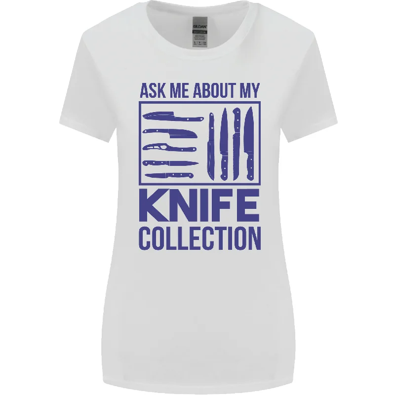 Ask About My Knife Collection Funny Chef Womens Wider Cut T-Shirt Print Jacquard Patchwork