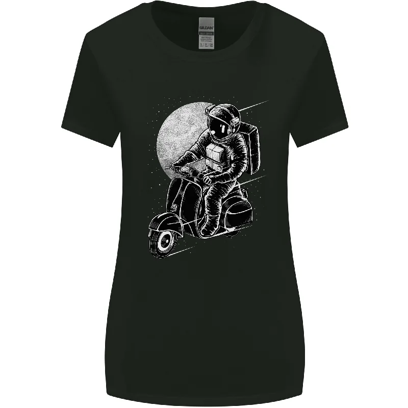 Astro Scooter Spaceman Biker Motorcycle MOD Womens Wider Cut T-Shirt Hooded Caped Shawl Collar