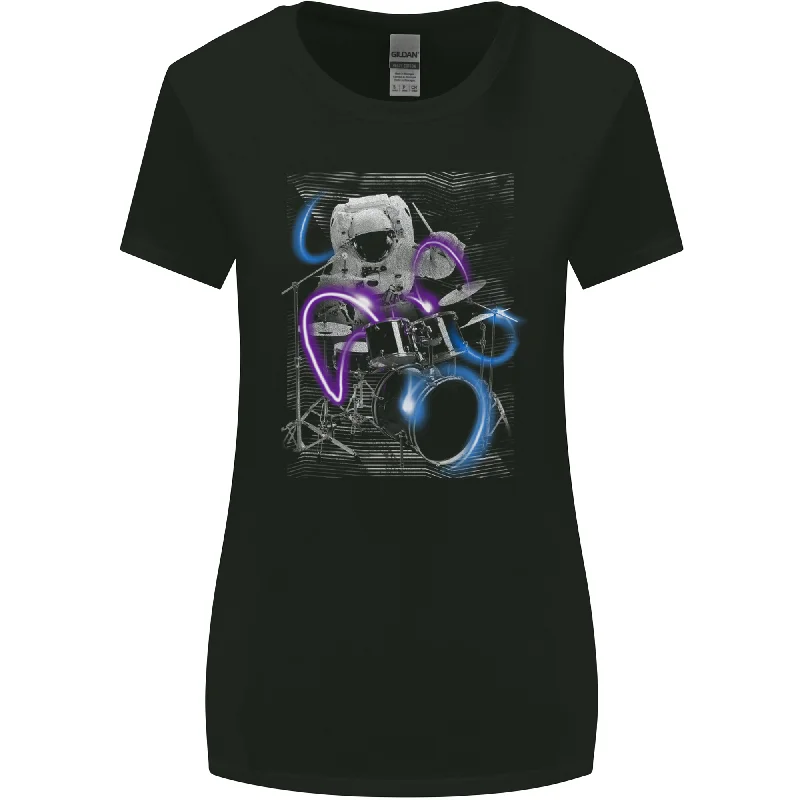 Astronaut Drummer Drumming Drums Womens Wider Cut T-Shirt Lace Blend Ribbed Blend Corduroy Blend