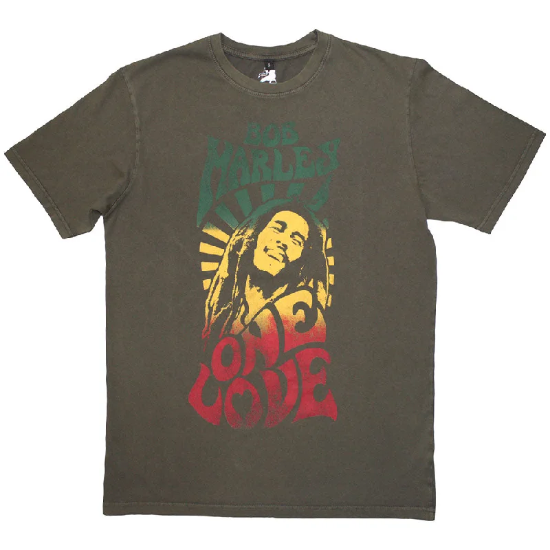 Bob Marley | Official Stone Wash Band T-Shirt | One Love Gradient Stone Wash Satin Blend Silk Blend Wool Blend