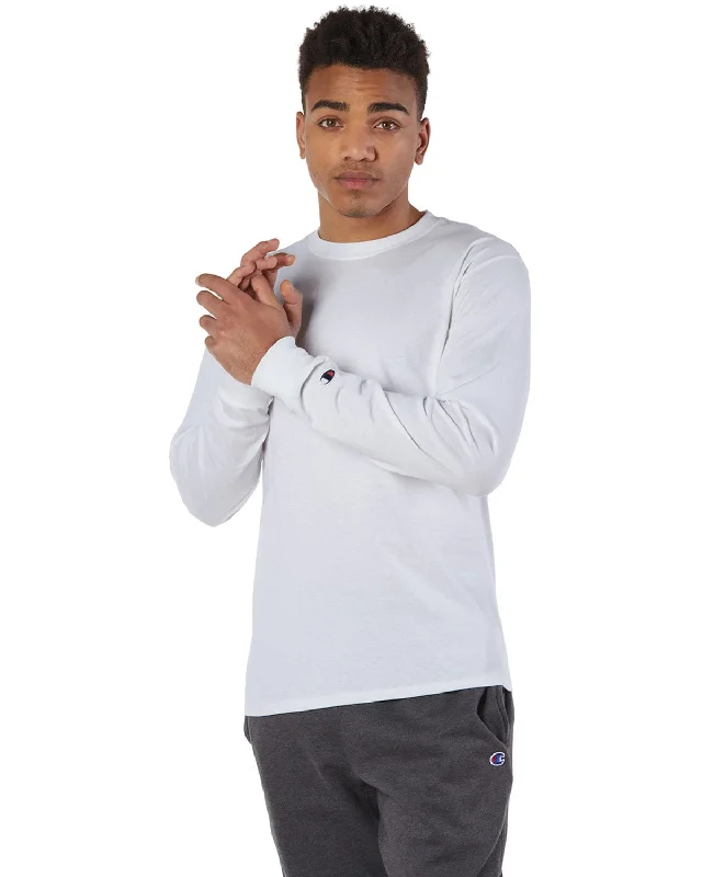 Champion Long Sleeve Tagless T-Shirt | White Basic T-Shirt Crew Neck Short Sleeve