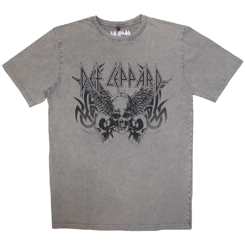 Def Leppard | Official Stone Wash Band T-Shirt | Tribal Skull Stone Wash Fleece Nylon Spandex