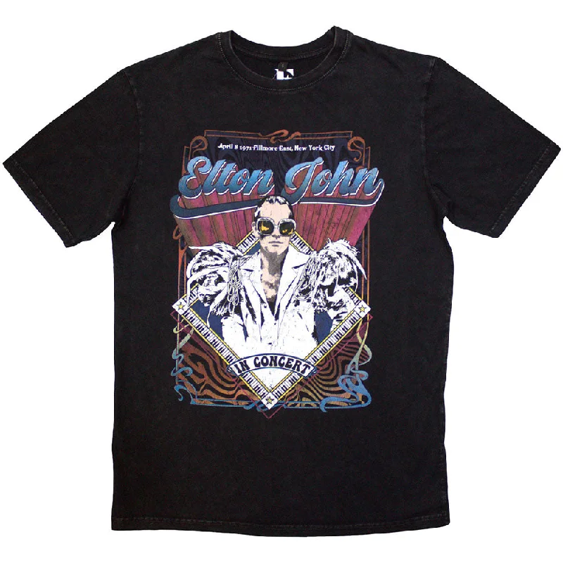 Elton John | Official Stone Wash Band T-Shirt | Psych Vintage Stone Wash Solid Color Striped Floral