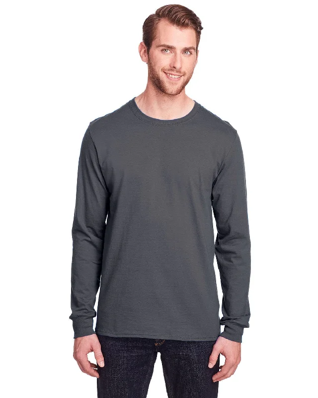 Fruit of the Loom Adult ICONIC Long Sleeve T-Shirt | Charcoal Grey Beaded Sequined Faux Fur