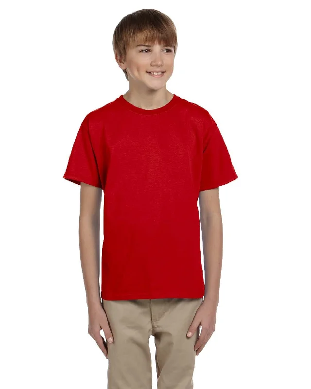 Fruit of the Loom Youth T-Shirt | True Red Polka Dot Checkered Tartan