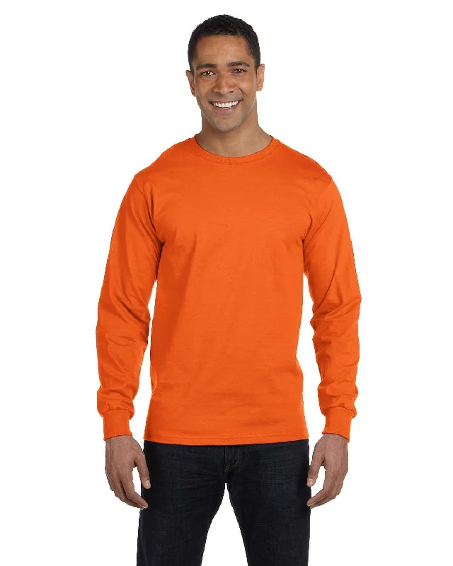 Gildan 50/50 Long Sleeve T-Shirt | S Orange Hooded Caped Shawl Collar