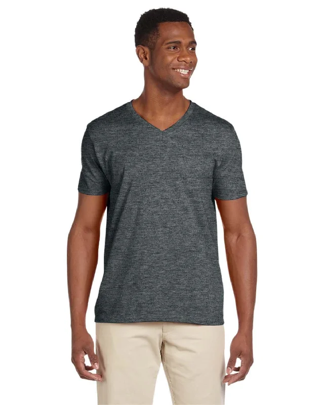 Gildan SoftStyle V-Neck T-Shirt | Dark Heather Zippered Front Buttoned Front Snap Front