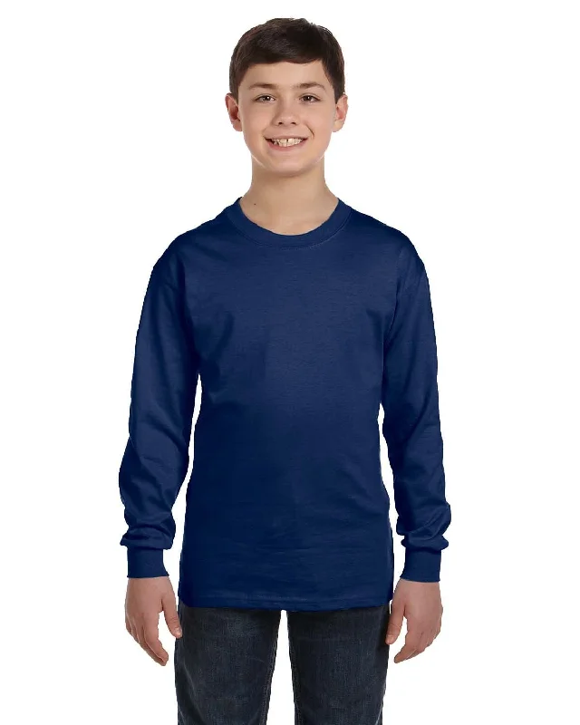 Gildan Youth Heavy Cotton Long Sleeve T-Shirt | Navy Spandex Blend Rayon Blend Denim Blend