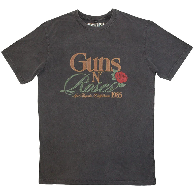 Guns N' Roses | Official Stone Wash Band T-Shirt | California 1985 Stone Wash Collared Crew Neck Turtle Neck