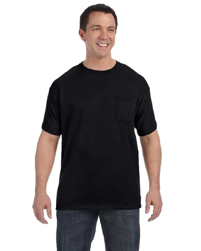 Hanes Authentic-T Pocket T-Shirt | Black Chenille Blend Fleece Blend Nylon Blend