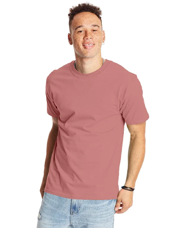 Hanes Beefy-T T-Shirt | Mauve Houndstooth Herringbone Solid