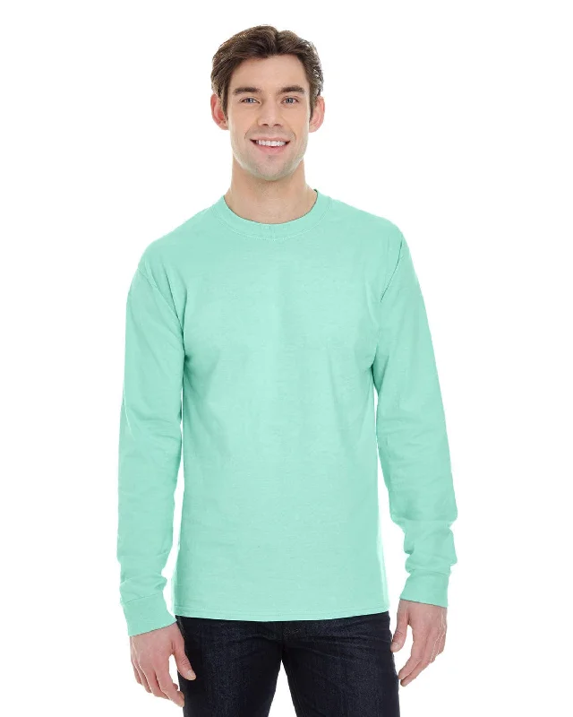 Hanes Long Sleeve Beefy-T T-Shirt | Clean Mint Terry Blend Velvet Blend Canvas Blend