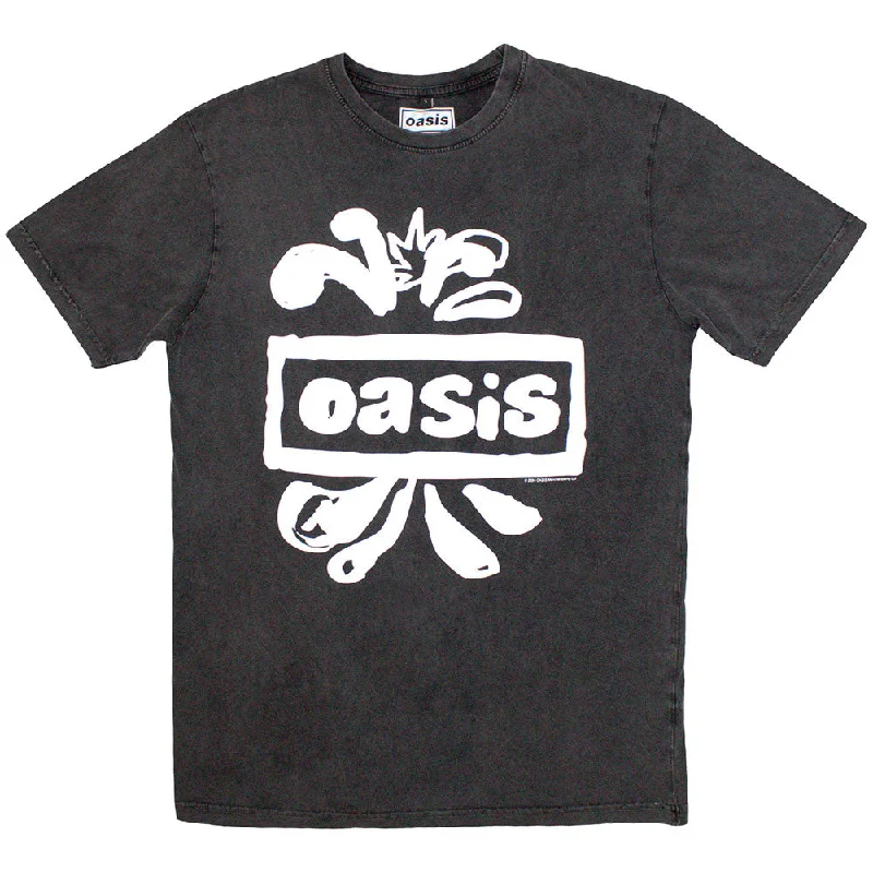 Oasis | Official Stone Wash Band T-Shirt | Logo Splat Stone Wash Fitted T-Shirt Seamless Stretchy