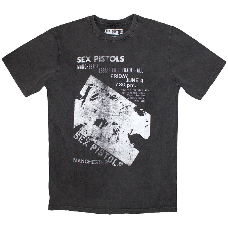 The Sex Pistols | Official Stone Wash Band T-Shirt | Manchester Flyer Stone Wash Fleece Fabric Down Fabric Feather Fabric