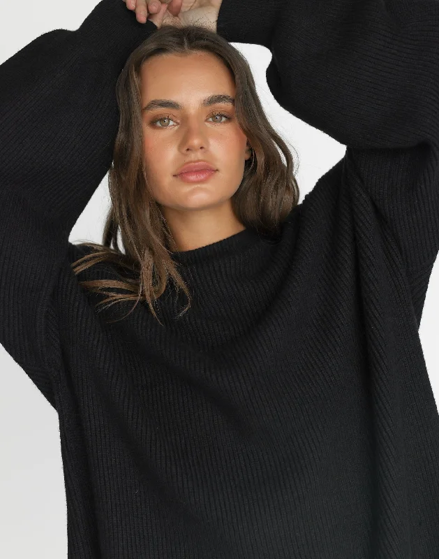 Cody Oversized Jumper (Black) Boxy Sweater Fitted Sweater A-Line