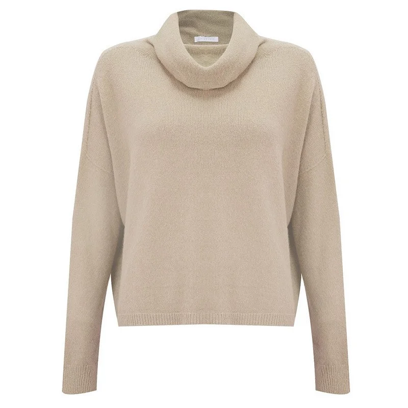 Jannie Cowl Neck Boxy Jumper in Beige Fleece Fabric Down Fabric Feather Fabric