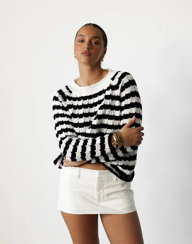 Linden Jumper (Black/White Stripe) Satin Blend Silk Blend Wool Blend