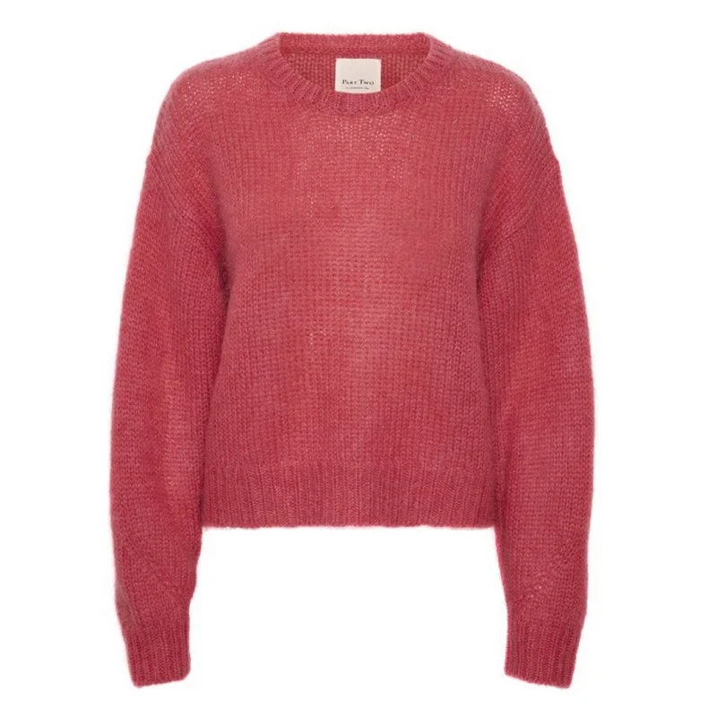 Lindi Mohair-mix Jumper in Holly Berry Ribbed Striped Patterned