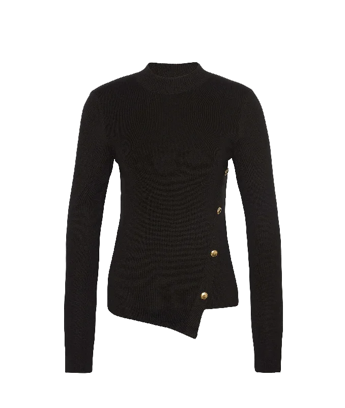 Callie Asymmetric Jumper - Black Chenille Blend Fleece Blend Nylon Blend