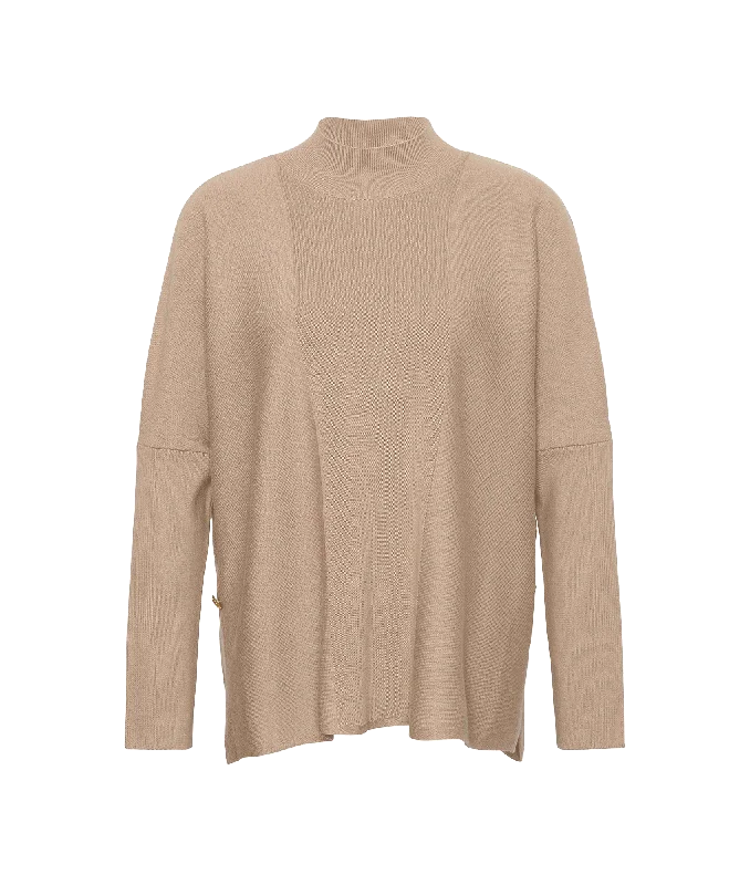 Sunita High-Neck Jumper - Beige Collared Crew Neck Turtle Neck