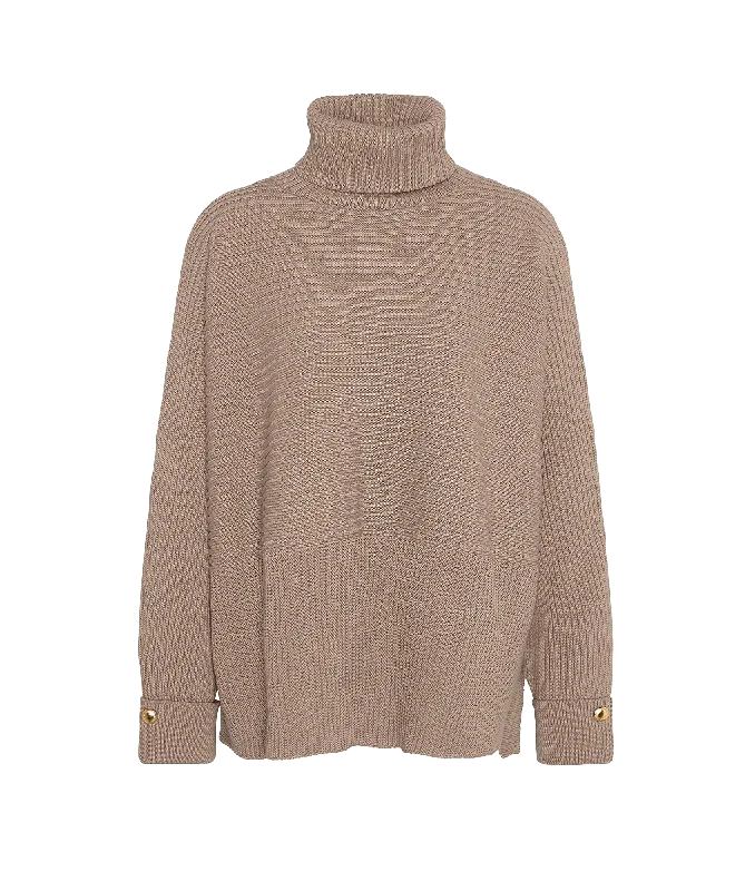 Roberta Roll Neck Jumper - Beige Zippered Buttoned Snapped