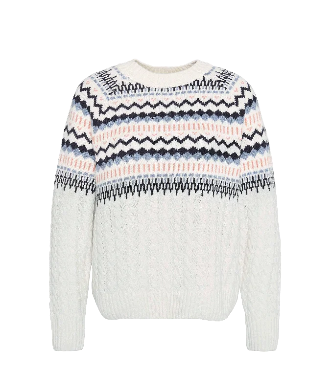 Marnie Fair Isle Crew Neck Jumper - Multi Herringbone Houndstooth Plaid